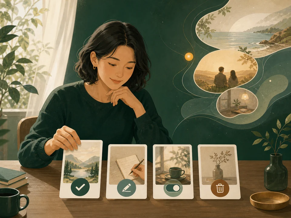 覚えておく内容を確認し、修正や削除を選ぶ人のイラスト