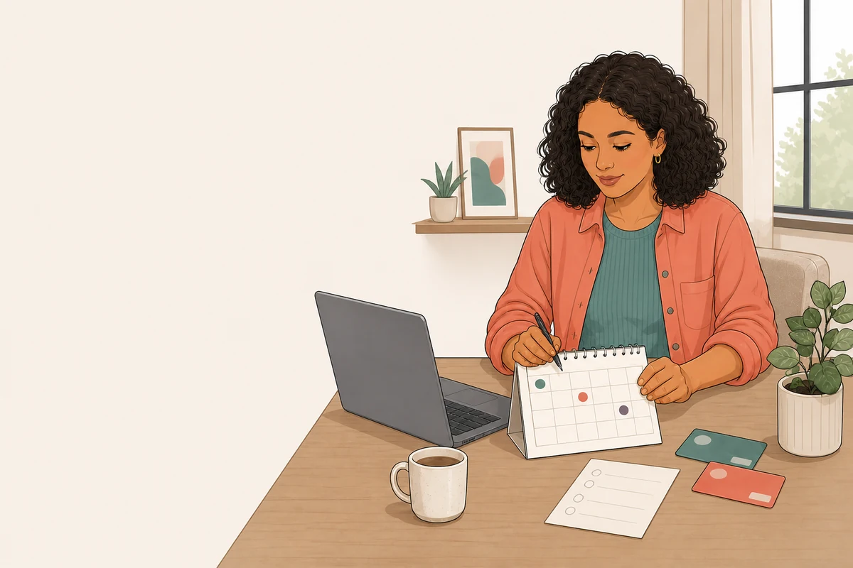 A professional reviewing subscription renewal dates beside a laptop